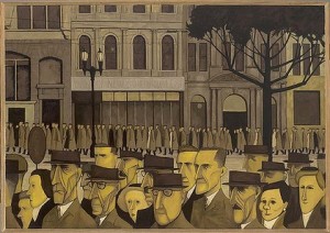 Debra Dudek compares John Brack's "Collins St, 5pm" with this scene from Tan's picture book.  Source:http://www.smh.com.au/entertainment/art-and-design/bracks-painting-stands-out-from-the-crowd-20110418-1dlpa.html